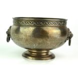 AN EARLY 20TH CENTURY SILVER SPORTING CIRCULAR PRESENTATION BOWL With twin mask handles,