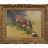 ERIC F. ROWE, BRITISH, A LATE 20TH CENTURY PAIR OF OILS ON CANVAS Foxes, signed, gilt framed.