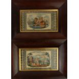 A PAIR OF GEORGIAN ROSEWOOD FRAMED HAND COLOURED LITHOGRAPHS Depicting Italian pastoral scenes, with