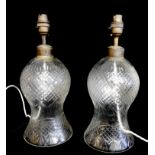 A PAIR OF LATE 19TH/EARLY 20TH CENTURY CUT LEAD CRYSTAL BELL FORM TABLE LAMPS With hobnail cuts