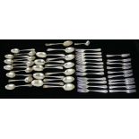 A COLLECTION OF EARLY 20TH CENTURY SILVER PLATED CUTLERY Comprising eleven tablespoons, twelve large