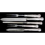 A COLLECTION OF VICTORIAN SILVER KINGS PATTERN CARVING KNIVES AND FORKS Hallmarks to include London,