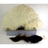 A LARGE EARLY 20TH CENTURY OSTRICH FEATHER AND TORTOISESHELL FAN Having twenty tortoiseshell