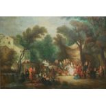 AFTER JEAN-ANTOINE WATTEAU, OIL ON BRASS Titled 'The Garden Party', gilt framed. (54cm x 44cm)