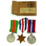 A SET OF THREE WWII BRITISH ROYAL AIR FORCE WAR MEDALS Awarded to A/S/Ldr G.B. Butlar, Stoke on