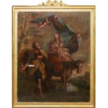 CIRCLE OF BARTOLOMÉ ESTEBAN MURILLO, OIL ON CANVAS 'Flight Into Egypt', relined, framed and