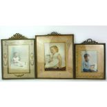 THREE EARLY 20TH CENTURY FRENCH GILT METAL PICTURE FRAMES Two with gilt metal decoration applied