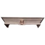 A LARGE OAK MANTLE CENTRED WITH A CHERUB MASK. (220cm x 62cm x 35cm) Condition: good overall