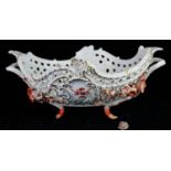 AN EXCEPTIONALLY LARGE 19TH CENTURY MEISSEN HARD PASTE PORCELAIN TWIN HANDLED POLYCHROME BASKET OF
