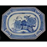 A 19TH CENTURY CHINESE HEXAGONAL BLUE AND WHITE PLATE Decorated with flowers. Condition: very