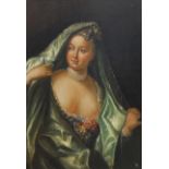 A LATE 18TH/EARLY 19TH CONTINENTAL OIL ON CANVAS, PORTRAIT Maiden wearing green silk robes with