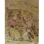 LOUIS WAIN, 1860 - 1939, WATERCOLOUR Cats playing tennis, signed, mounted, framed and glazed (37cm x