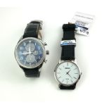 SEIKO, SOLAR, TWO STAINLESS STEEL GENT'S WRISTWATCHES A chronograph watch with blue tone dial and