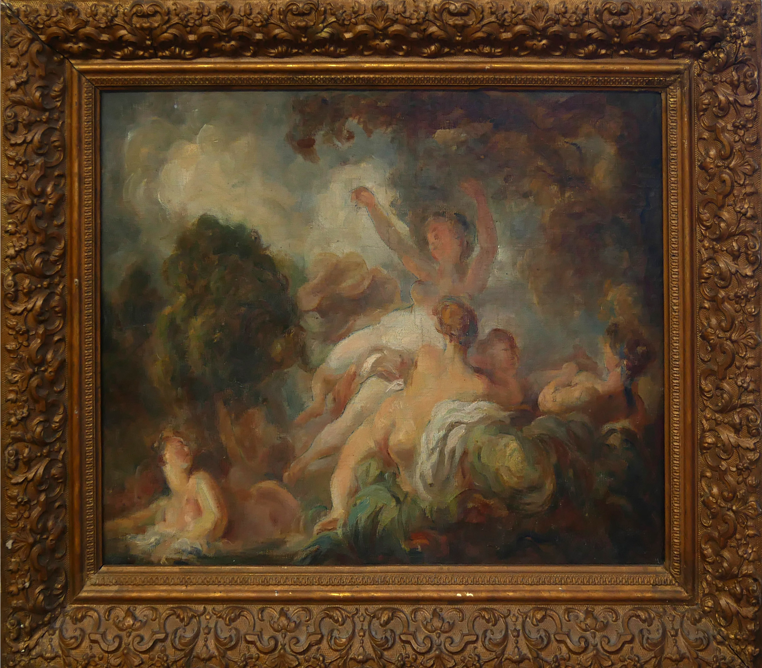 AFTER JEAN-HONORÉ FRAGONARD, OIL ON CANVAS Titled 'The Bathers', gilt framed. (52cm x 43cm) - Image 2 of 7