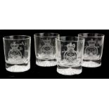 A SET OF FOUR VINTAGE ETCHED GLASS ROYAL AIR FORCE PRESENTATION TUMBLERS Each having Insignia of The