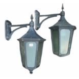 A PAIR OF 19TH CENTURY STYLE WALL MOUNTED LANTERNS Cast aluminium. (60cm) Condition: good overall