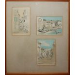 A SET OF THREE EARLY 20TH CENTURY FRENCH SCHOOL PEN AND WASH Coastal and landscape views of South