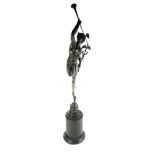 AFTER GIAMBOLOGNA A BRONZE STATUE OF MERCURY On a black marble plinth. (h 77cm) Condition: good