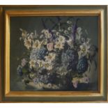 STUART ARMFIELD, 1916 - 2000, OIL ON BOARD Still life, flowers, in a parcel gilt frame. (93cm x