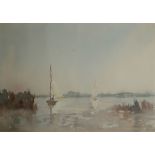 WILLIAM GEORGE TUCK, A MID 20TH CENTURY WATERCOLOUR Landscape, coastal view, two sailing boats,