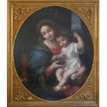 CIRCLE OF PIERRE MIGNARD, OIL ON CANVAS Titled 'The Virgin of The Grapes', gilt framed. (63cm x