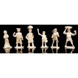 A SET OF SEVEN VINTAGE SILVER MINIATURE FIGURES Various characters, including town crier and