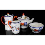 AN EARLY 20TH CENTURY STAFFORDSHIRE ALLERTONS FACTORY NOVELTY NURSERY FOUR PIECE TEA SERVICE In '