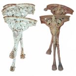 TWO SETS OF THREE CAST IRON BRITANNIA TABLE LEGS. (71cm) Condition: good overall