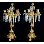 A PAIR OF FINE 19TH CENTURY FRENCH LOUIS XV STYLE GILT BRONZE TABLE CANDELABRA With six scrolled