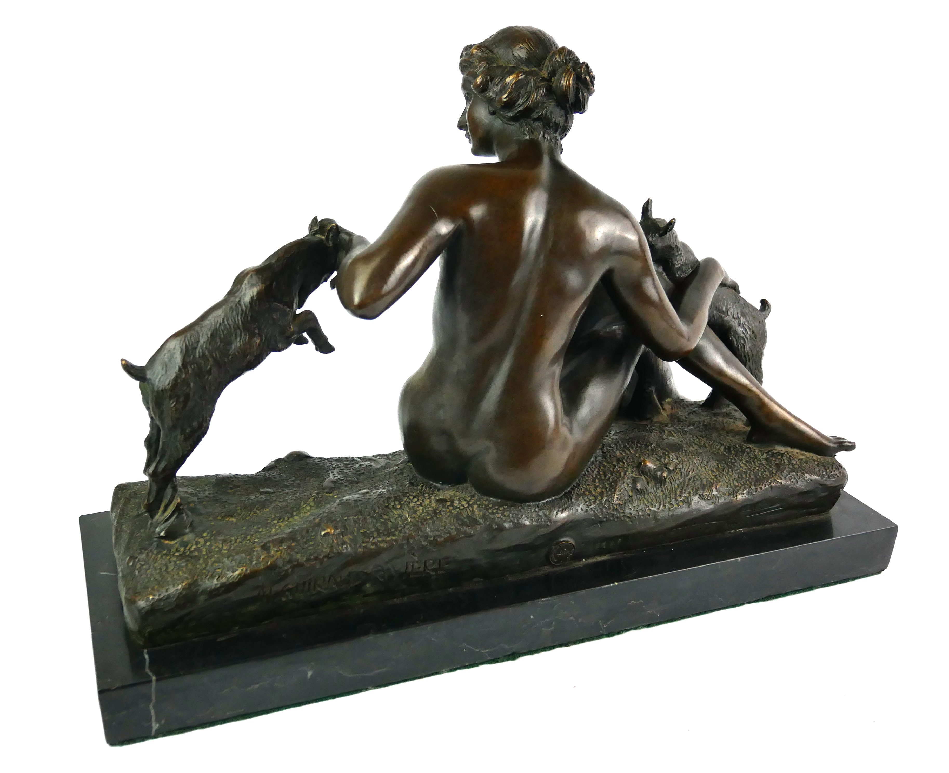 AFTER MAURICE GUIRAUD RIVIERE, FRENCH 1881-47, A BRONZE GROUP SCULPTURE A seated female with two - Image 2 of 4