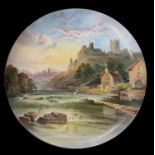 MINTON, A 19TH CENTURY CHARGER Painted with a view of Richmond Castle, Yorkshire. (44cm)
