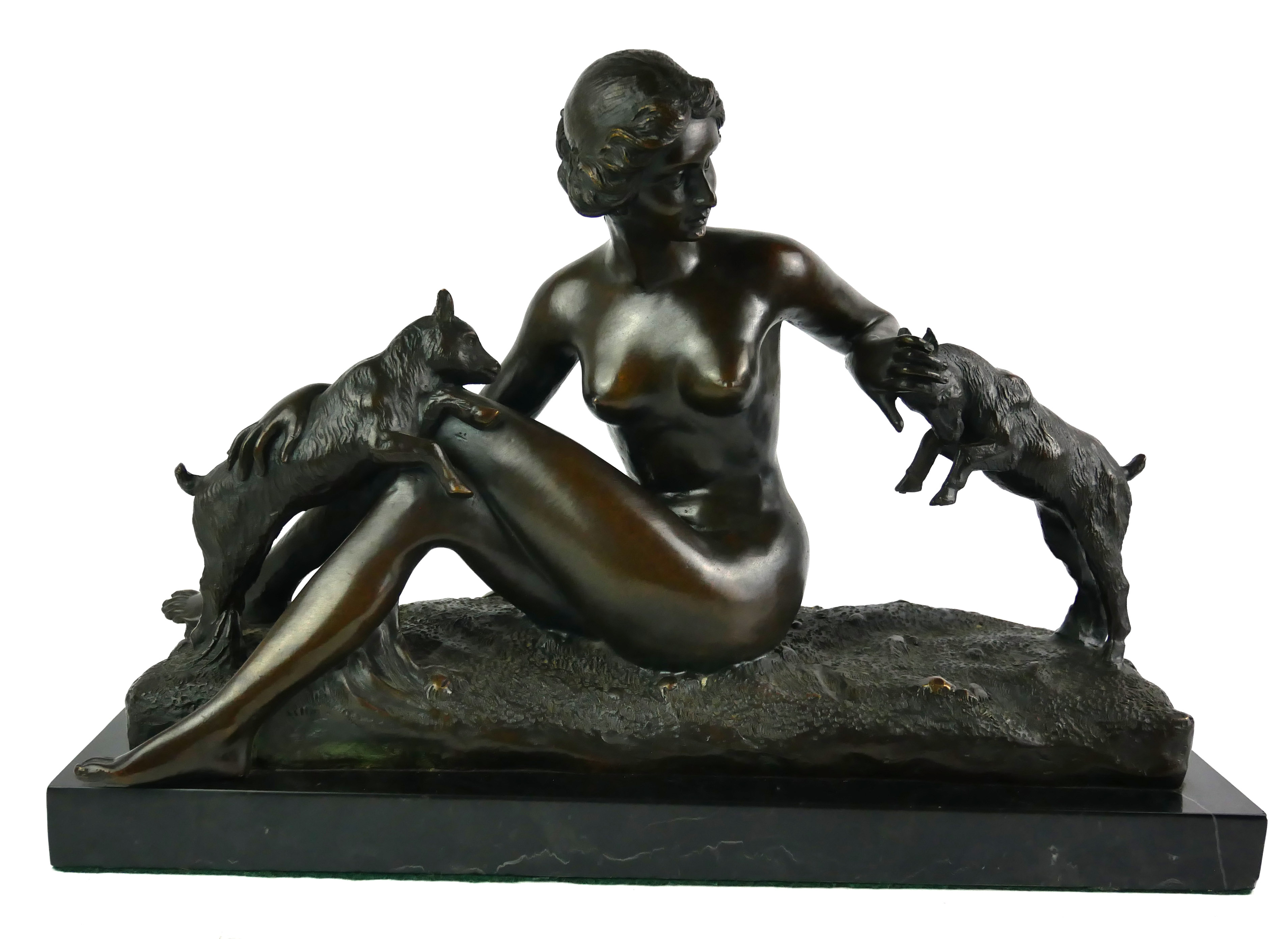 AFTER MAURICE GUIRAUD RIVIERE, FRENCH 1881-47, A BRONZE GROUP SCULPTURE A seated female with two