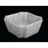 A CHINESE CRACKLE GLAZE RECTANGULAR SHALLOW DISH With concave corners. (approx 8cm x 4cm)