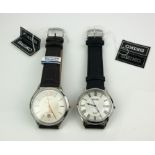 SEIKO, SAPPHIRE, TWO STAINLESS STEEL GENT'S WRISTWATCHES Silver tone dials with calendar windows, on