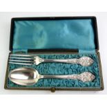 CHRISTOFLE, A 19TH CENTURY FRENCH SILVER PLATED CHRISTENING SET Comprising a fork and matching spoon