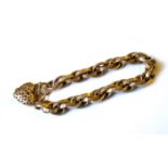 A 9CT GOLD LADIES' BELCHER LINK BRACELET With floral etched decoration and pieced heart safety