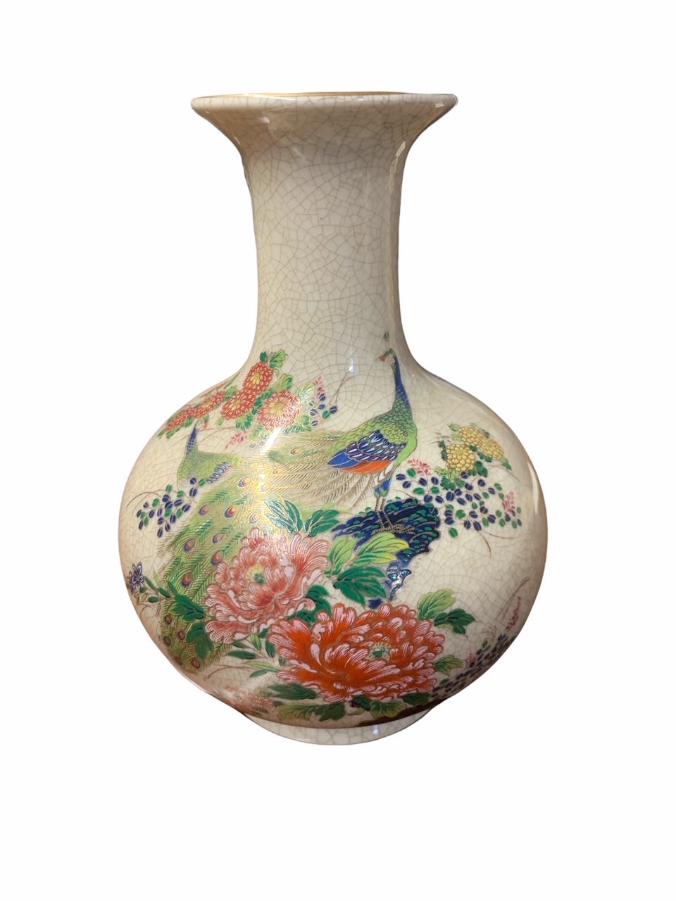 AN ORIENTAL CELADON BOWL, painted with cranes in flight together with a crackle porcelain bottle - Image 3 of 6