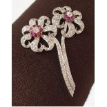 A FABULOUS QUALITY LARGE 18CT GOLD, RUBY AND DIAMOND SPRAY BROOCH, CIRCA 1890. (6.5cm x 5cm)