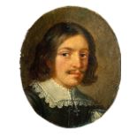 17TH CENTURY OIL ON COPPER, PORTRAIT MINIATURE BELIEVED TO BE CLAUDE LORRAIN Held in a carved frame.