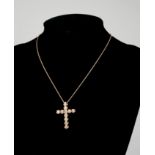 A 9CT ROSE GOLD & DIAMOND CROSS NECKLACE. (approx diamond weight 2.65)