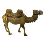 AN EARLY 20TH CENTURY CARVED WOOD AND PAINTED HUMPBACK CAMEL. (h 41cm x w 56cm)