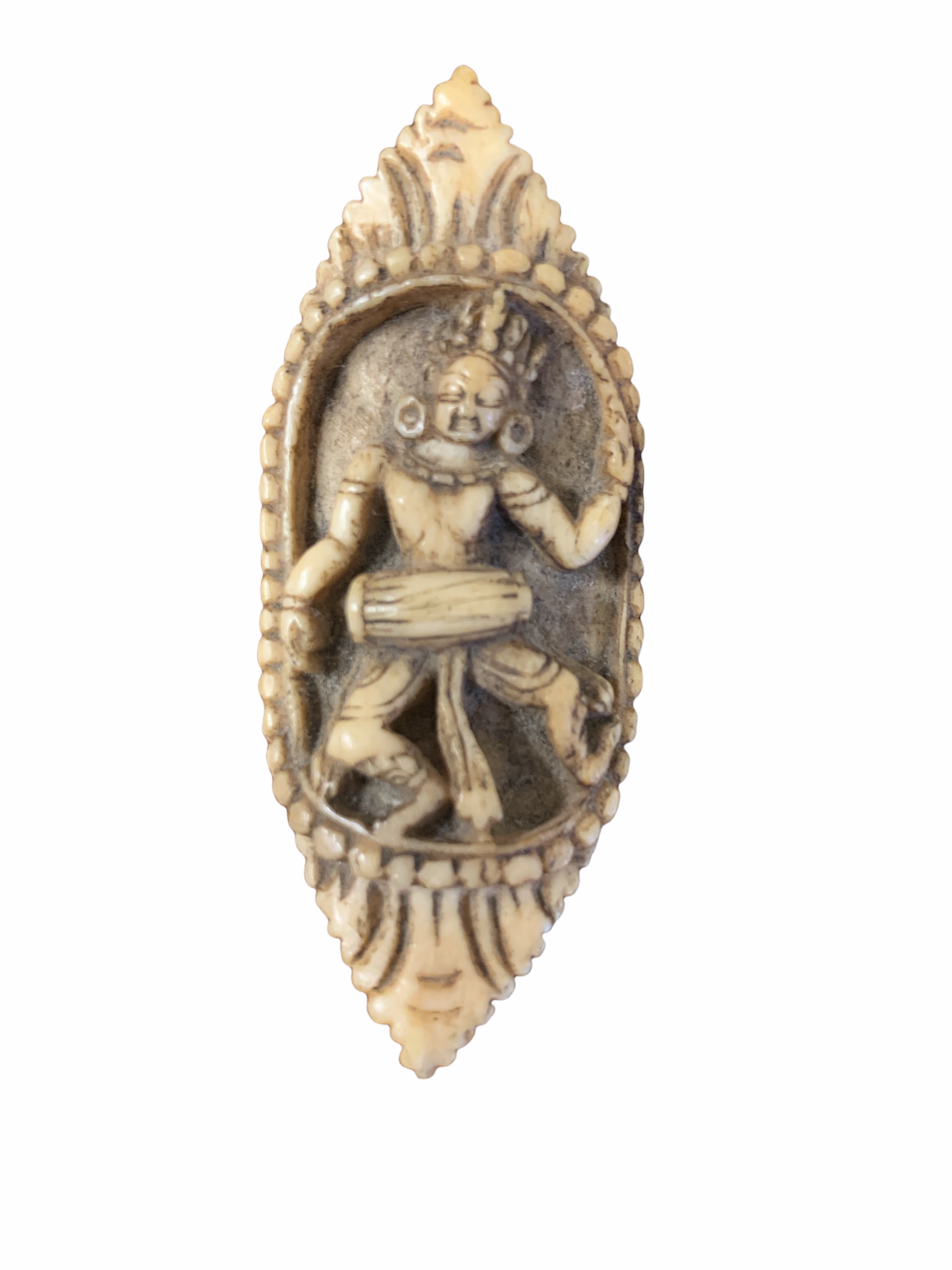 AN ANTIQUE TIBETAN CARVED BONE FRAGMENT from a shamans apron together with a carved and pierced - Image 6 of 9