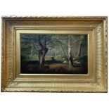A BRITISH SCHOOL 19TH CENTURY OIL ON CANVAS, LANDSCAPE WITH SHEEP Bearing label verso for 'F.