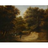 17TH CENTURY DUTCH OIL ON PANEL Ambush with figures on horseback, gilt framed. (sight 24.7cm x 30.