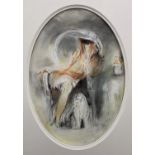 FOLLOWER OF LOUIS ICART, FRENCH, 1888 - 1950, 20TH CENTURY OVAL PASTEL Portrait of a woman seated