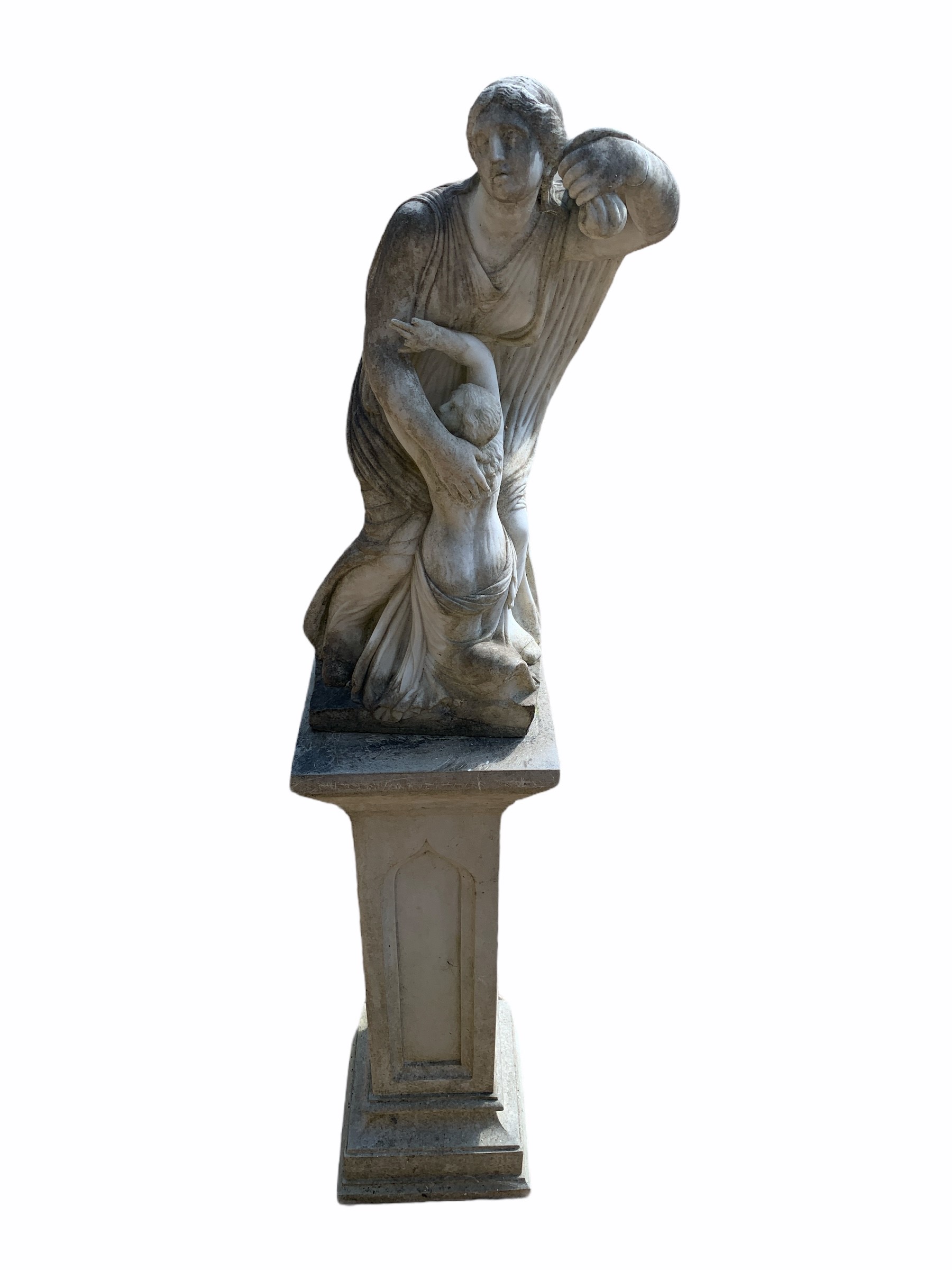 AFTER THE ANTIQUE, A 19TH CENTURY MARBLE STATUE OF NIOBE AND HER YOUNGEST DAUGHTER The robed