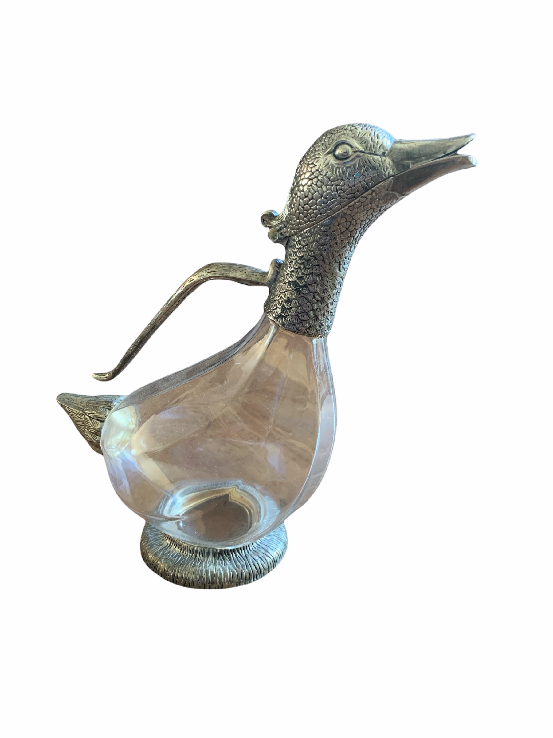 AN EARLY 20TH CENTURY CONTINENTAL SILVER PLATED CLARET JUG FORMED AS A DUCK Having a clear glass - Image 2 of 4