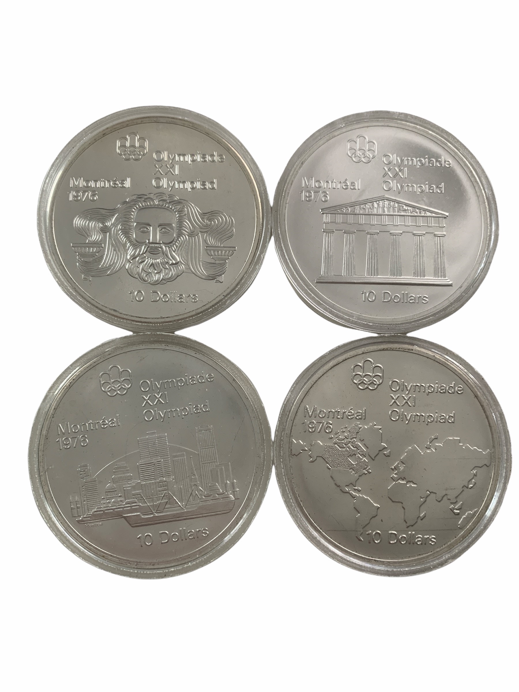 FOUR ELIZABETH II CANADA 1976 MONTREAL OLYMPICS 10 DOLLAR SILVER PROOFS.