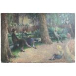 IJB SINCLAIR, AN EARLY 20TH CENTURY BRITISH SCHOOL OIL ON CANVAS Figures in the Park, signed