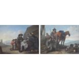 MANNER OF KAREL DUJARDIN, 1626 - 1678, A PAIR OF 17TH/18TH CENTURY OILS ON COPPER A hunter reloads